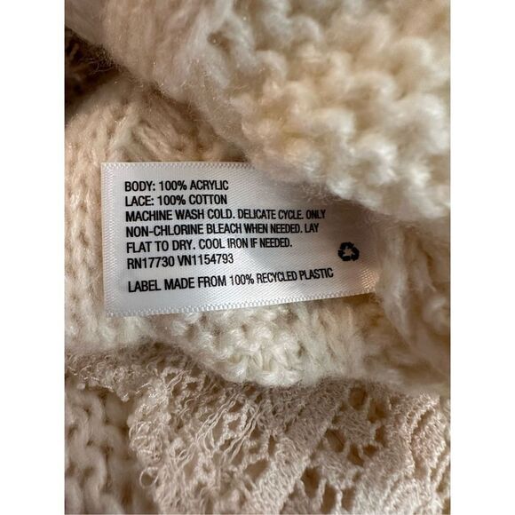 Knox Rose Cream Knit Cowl Neck Lace Hem Sweater Size Large Chunky Cable Knit - Picture 5 of 5